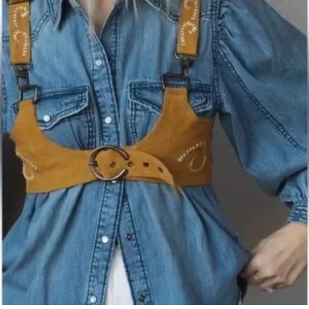 Free People Beacon real suede harness as seen on tv L mustard new - Picture 5 of 11